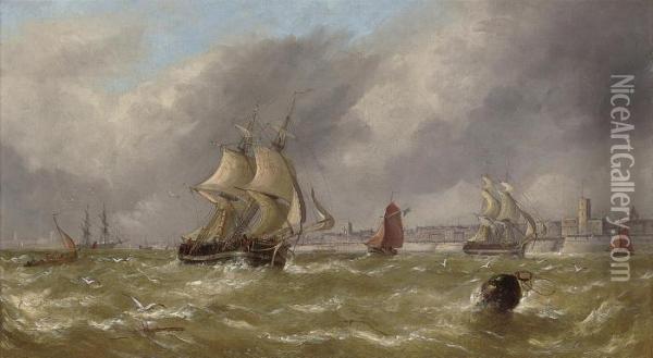 A Fresh Breeze Off Portsmouth Harbour Oil Painting - William Adolphu Knell