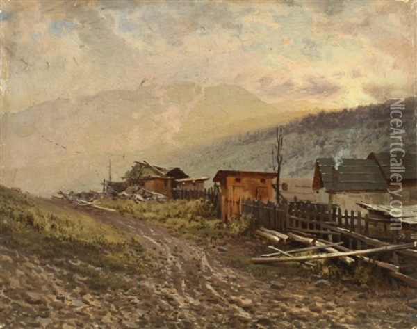 Mountain Village Oil Painting - Il'ia Nikolaevich Zankovskii