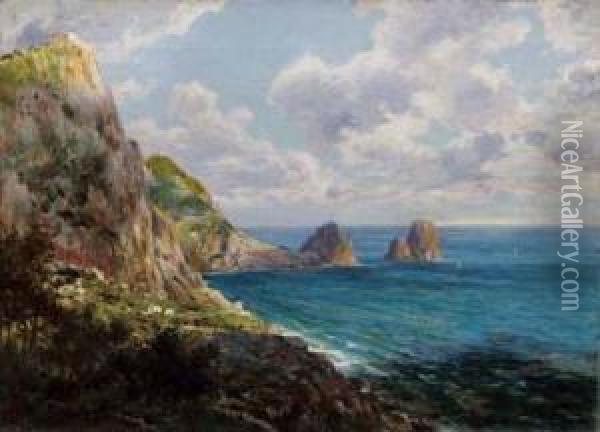 Faraglioni A Capri Oil Painting - August Lovatti