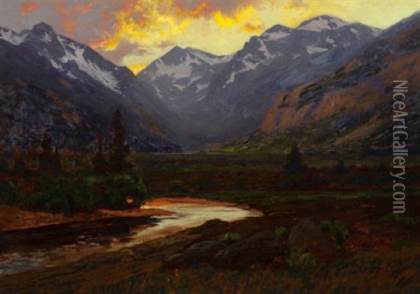 Moraine Park At Sunset, Estes Colorado Oil Painting - Charles Partridge Adams