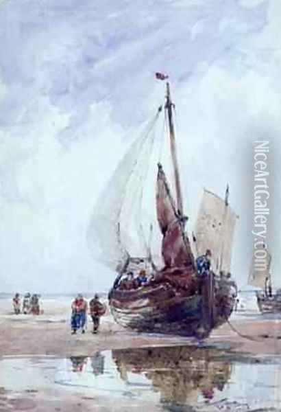 A Beached Fishing Smack Oil Painting - Thomas Bush Hardy