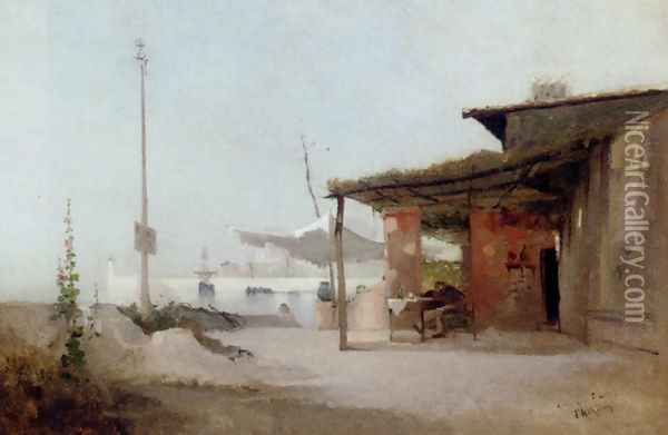 A Drink On The Quay Oil Painting - Jean D'Alheim