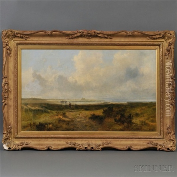 Coastal View With A Figure Oil Painting - John Wright Oakes