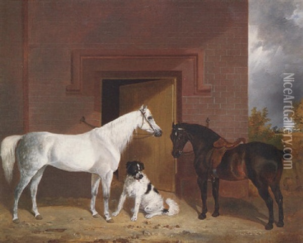 Hitched Up By The Stable Door Oil Painting - Richard Ansdell
