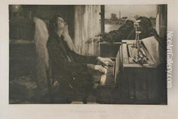 Ostatnie Akordy Chopina Oil Painting - Jozef Mecina-Krzesz