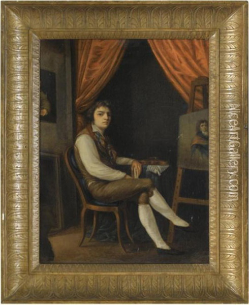Self-portait Of An Artist In His Studio Oil Painting - Jacques-Henri Sablet