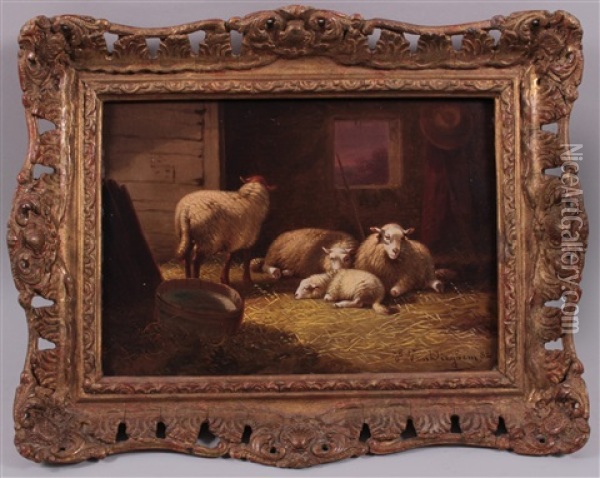 Schafe Im Stall Oil Painting - Joseph Van Dieghem