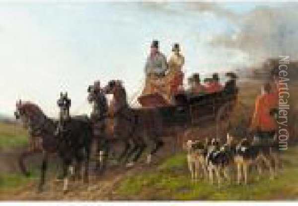 L'attelage Au Trot Oil Painting - Henri D'Annecy (Comte De) Montpezat