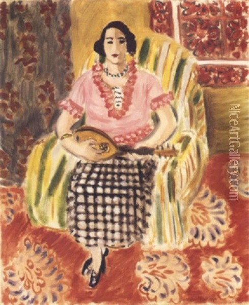 Femme A Lajupe A Carreaux Oil Painting - Henri Matisse