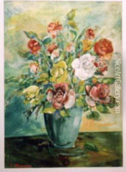 Roses Et Tulipes Dans Un Vase Vert Oil Painting - Konstantin Alexeievitch Korovin