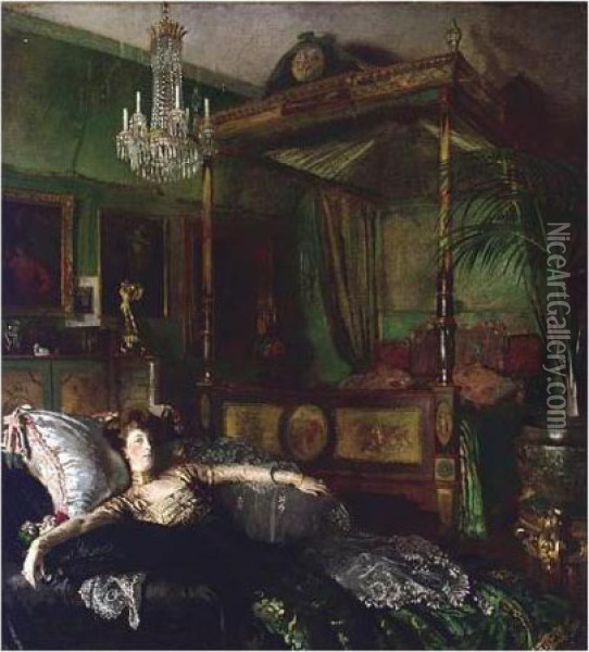Interior At Clonsilla With Mrs St George Oil Painting - Sir William Newenham Montague Orpen