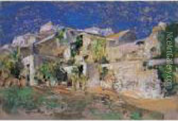 Case A Capri Oil Painting - Giuseppe Casciaro