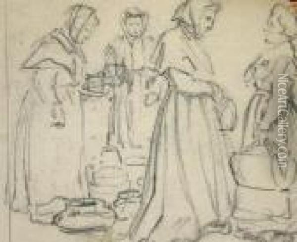 Women Gathered At A Market Oil Painting - James Alexander Walker