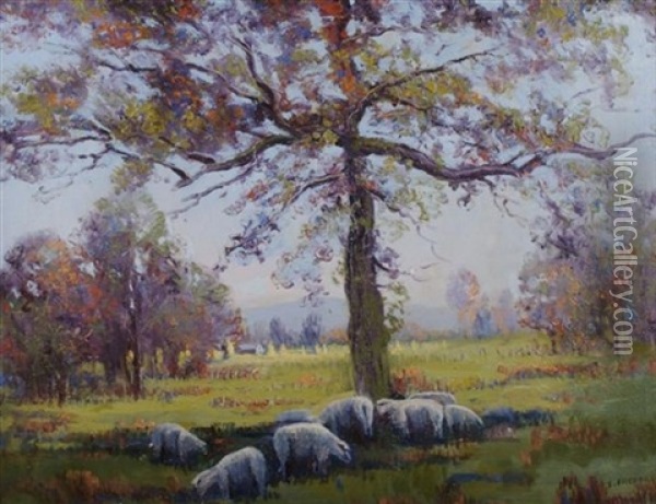 Grazing Sheep Oil Painting - Ernest Fredericks