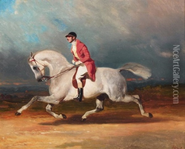 Cavalier Sur Un Cheval Gris Pommele Oil Painting - Alfred De Dreux
