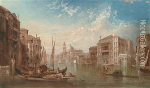 A View Of The Grand Canal With The Barbarigo Palace Oil Painting - Alfred Pollentine