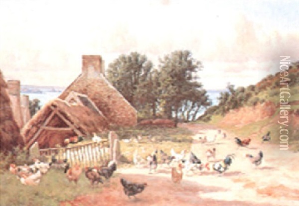 Chickens Near A Cottage Oil Painting - William Baptiste Baird