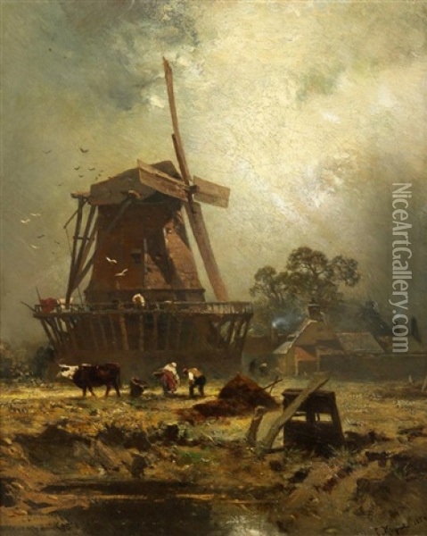 Windmuhle (+ Kaninchen (study), Verso) Oil Painting - Charles Hoguet