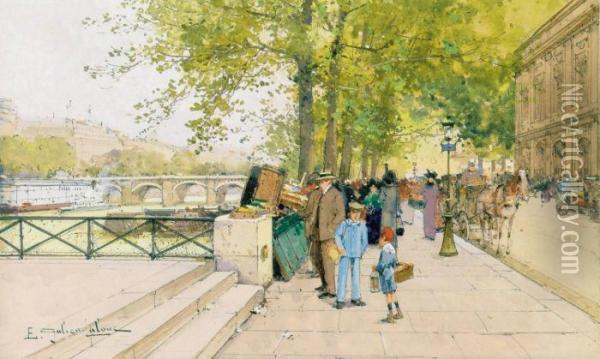 Paris, La Seine Et Les Bouquinistes Oil Painting - Eugene Galien-Laloue