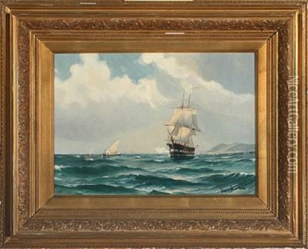 Ships At The Sea Oil Painting - Vilhelm Victor Bille