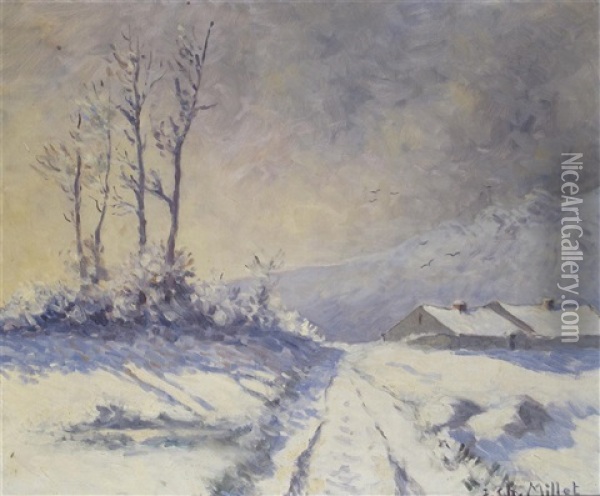 Winter Landscape Oil Painting - Jean-Charles Millet