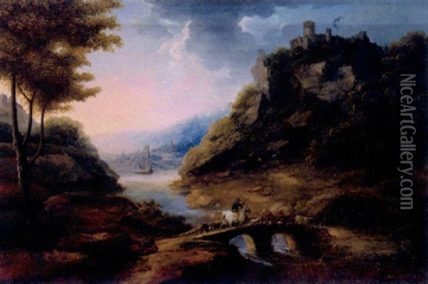River Landscape With Bridge Oil Painting - Jacob Gerritsz van Bemmel