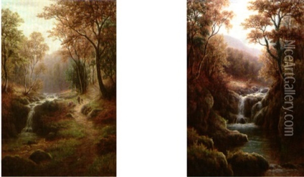 Woodland Brook, Near Bardon (+ Helks Ghyll Nidderdale; Pair) Oil Painting - William Mellor