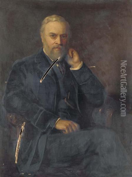 Portrait Of Edward Hill Mannering, Seated, Three-quarterlength Oil Painting - J. Sydney Willis Hodges