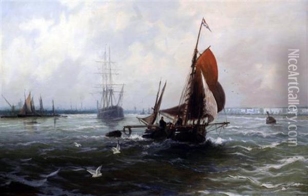 Schooner And Fishing Boat Leaving Harbour Oil Painting - Edwin Fletcher