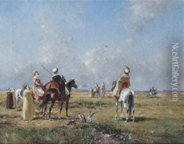 The Falcon Hunt Oil Painting - Victor Pierre Huguet