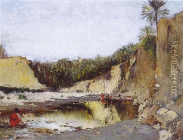 L'oasis D'el-kantara Oil Painting - Victor Pierre Huguet