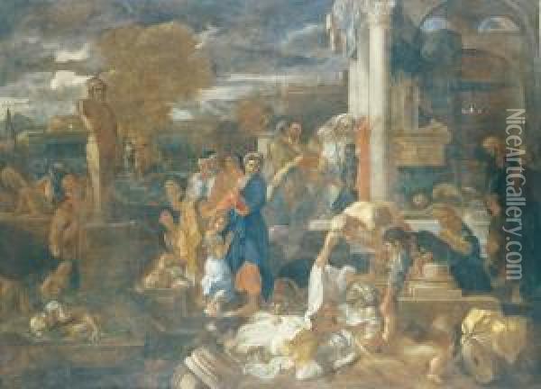 The Philistines Stricken After Looking Into The Ark Of The Covenant Oil Painting - Sebastian Bourdon