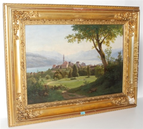 Blick Von Einer Anhohe Auf Thalwil Mit Der Reformierten Kirche Oil Painting - Karl Friedrich Toeche