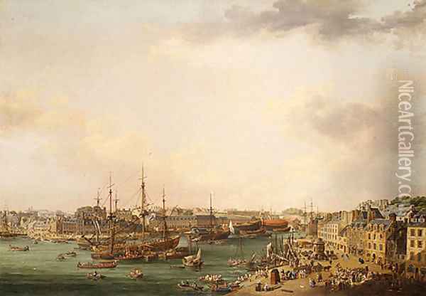 The Outer Harbor of Brest 1773 Oil Painting - Louis Nicolael van Blarenberghe