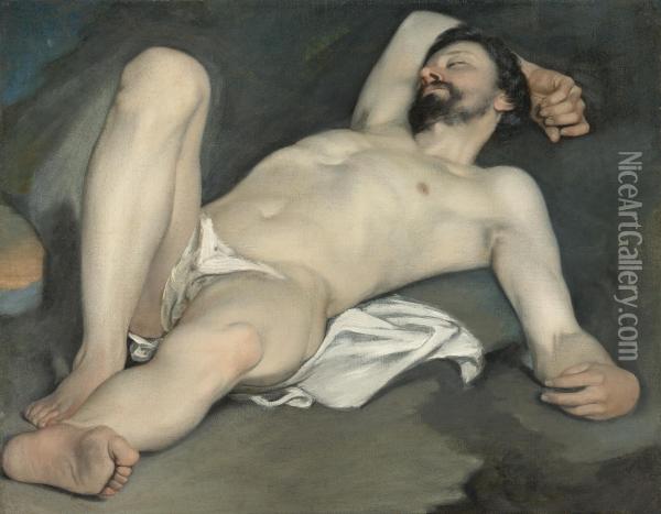 Reclining Male Nude Oil Painting - Guido Cagnacci