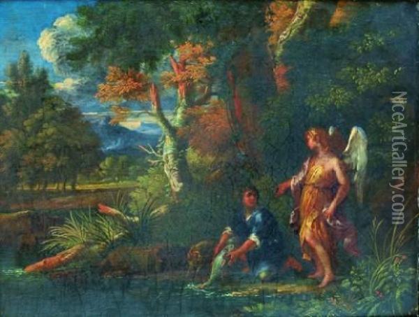 Paysage Avec Tobie Et L'ange Oil Painting - Francesco Cozza