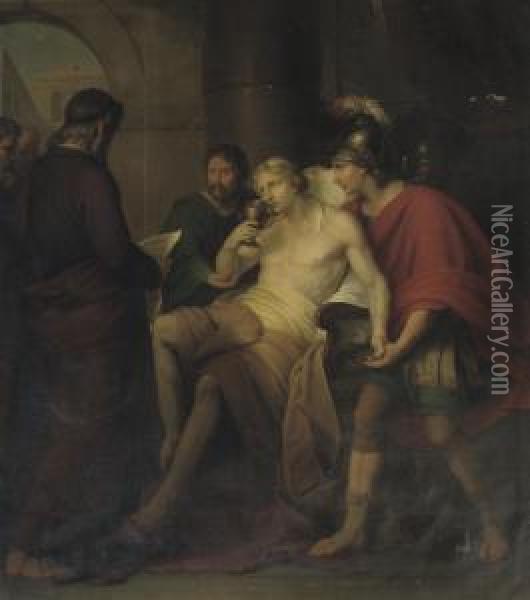 Alexander The Great With His Physician Philip Oil Painting - Louis Adrien Fr. Moons