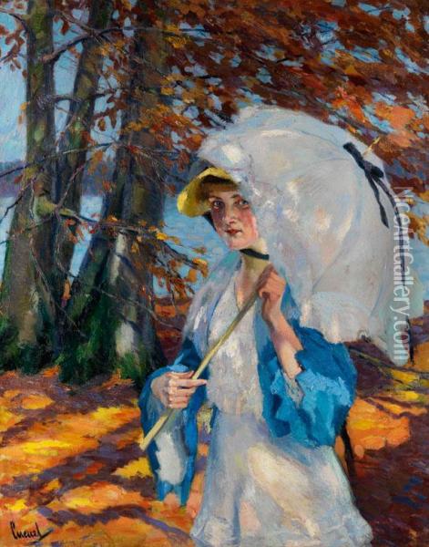 Dame Mit Sonnenschirm Oil Painting - Edward Alfred Cucuel