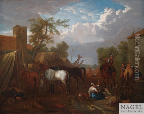 Kavallerie Im Soldatenlager Oil Painting - Pieter van Bloemen