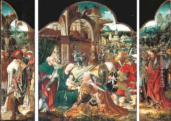 The Adoration of the Magi a triptych Oil Painting - School Of Antwerp