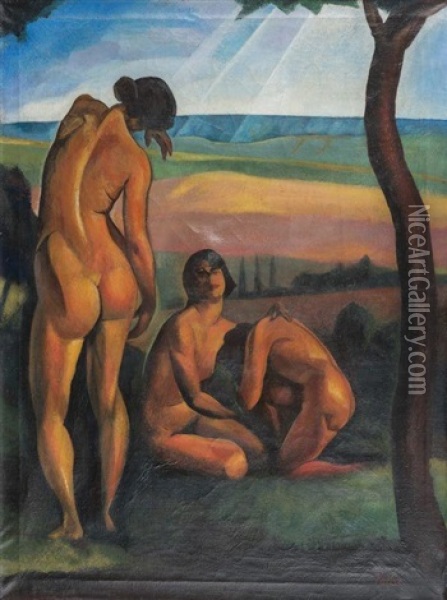 Trois Femmes Dans Un Paysage Oil Painting - Karoly Patko