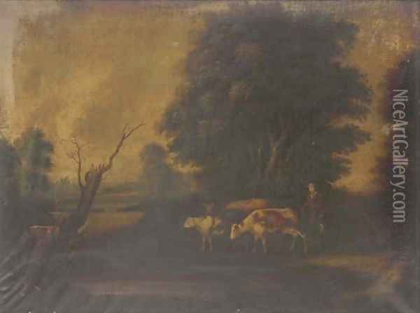 Cattle watering; and Cattle on a riverbank Oil Painting - Aelbert Cuyp