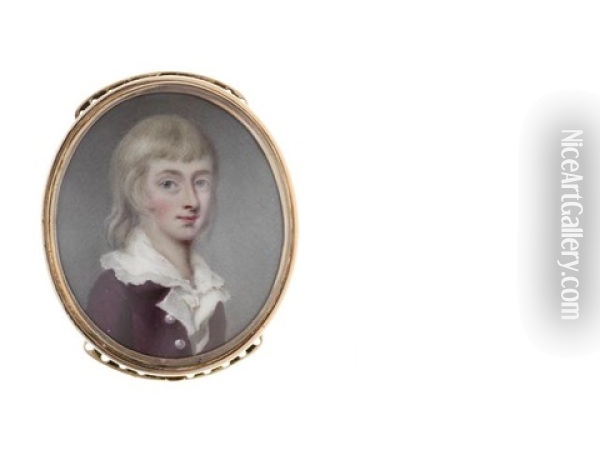 The Hon. Thomas Dawson (c.1771-1787), Wearing Plum Jacket With Pearl Buttons, White Waistcoat And Chemise With Frilled Edge To His Collar, His Blond Hair Worn To His Shoulders Oil Painting - Henry Spicer
