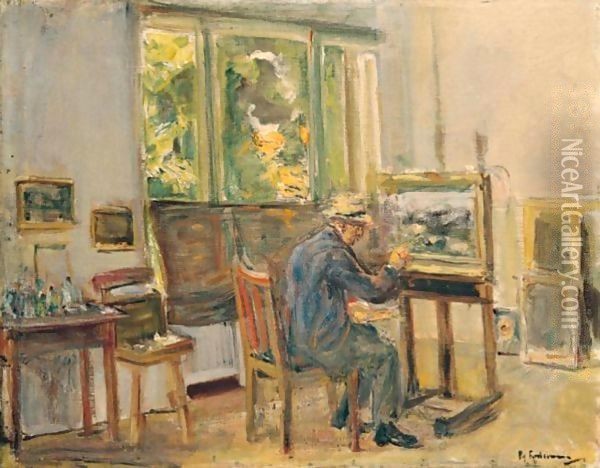 Der KAnstler In Seinem Atelier In Wannsee (The Artist In His Studio In Wannsee) Oil Painting - Max Liebermann