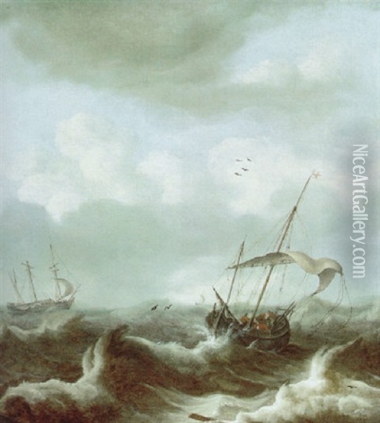 Segelschiffe Auf Sturmischer See Oil Painting - Julius Porcellis