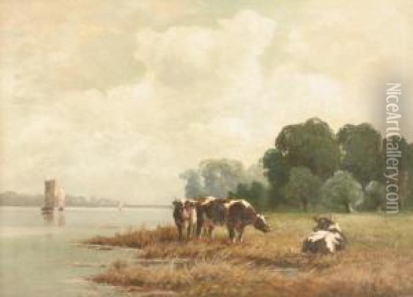 Niederrheinlandschaft Oil Painting - August Rieger