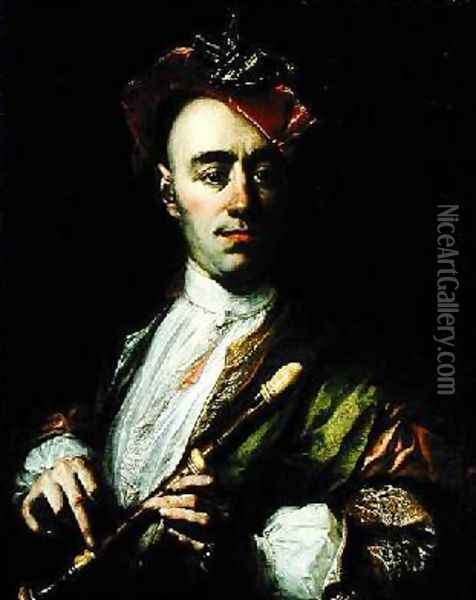 Portrait of a Recorder Player Oil Painting - Johann Kupezky or Kupetzky