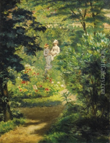 Jeunes Femmes Dans Un Jardin Fleuri Oil Painting - Pieter Willem Sebes