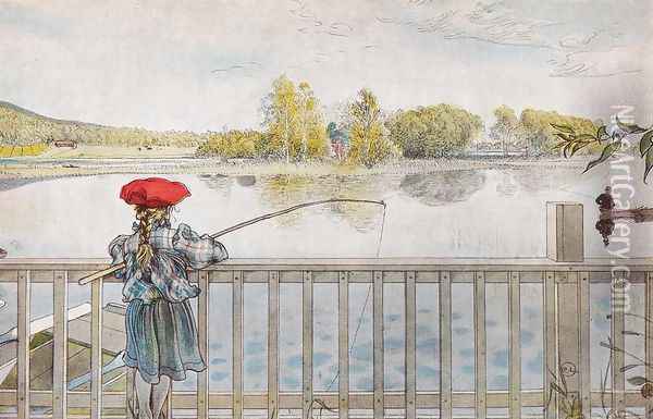 Lisbeth Fishing Oil Painting - Carl Larsson