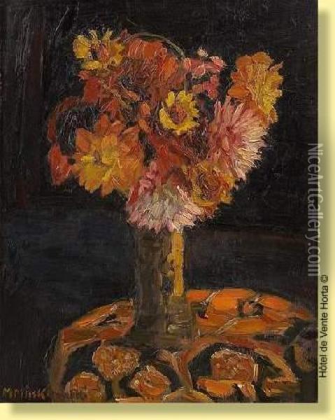 Vase Fleuri Sur Gueridon Oil Painting - Maurice Minkowski